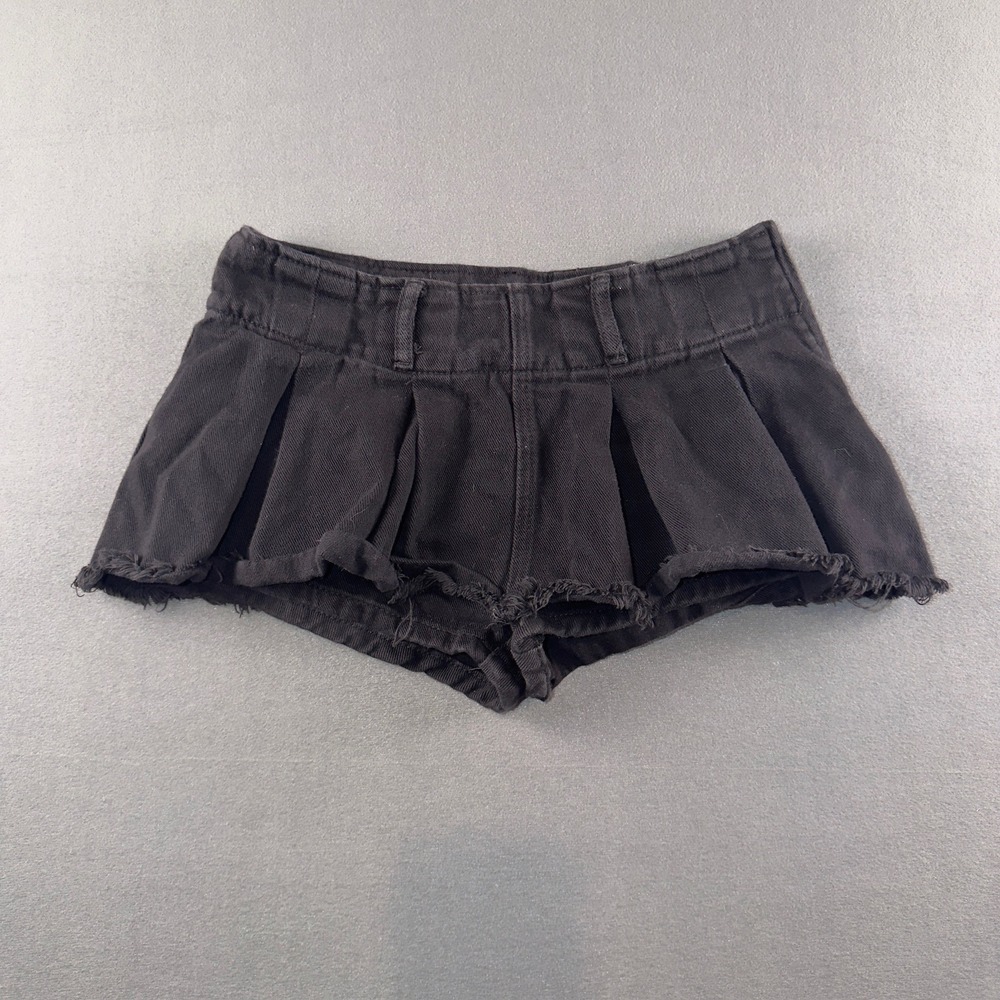 Edikted Black Denim Pleated Mini Skort Raw Hem Y2K Streetwear Size S